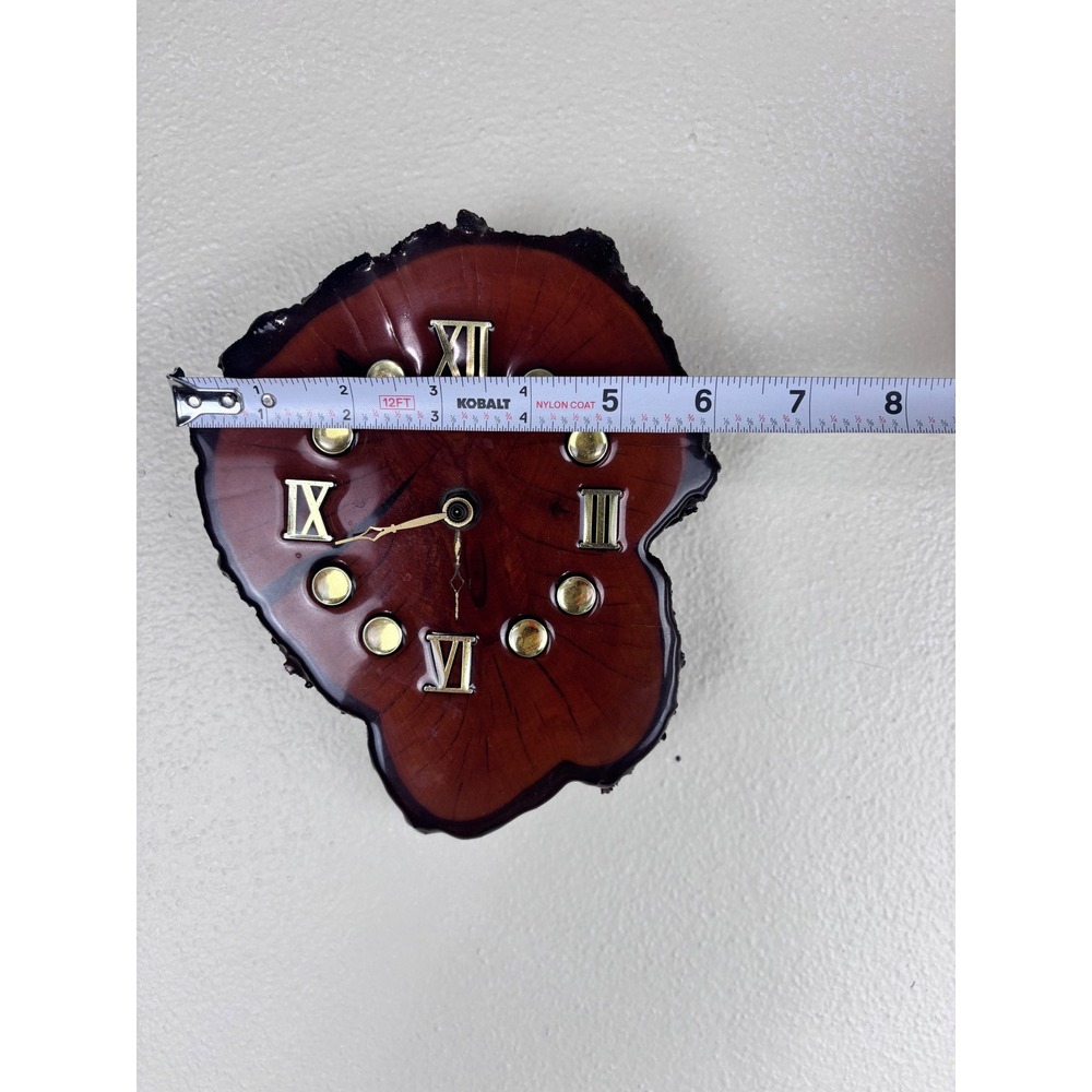 Handcrafted Red Wood Slice Wall Clock with Brass Accents - Picture 2 of 4